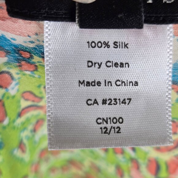 Talbots Size S/M Turquoise Coral Paisley Butterfly Sleeve Kimono Top Silk Sheer - Picture 9 of 10